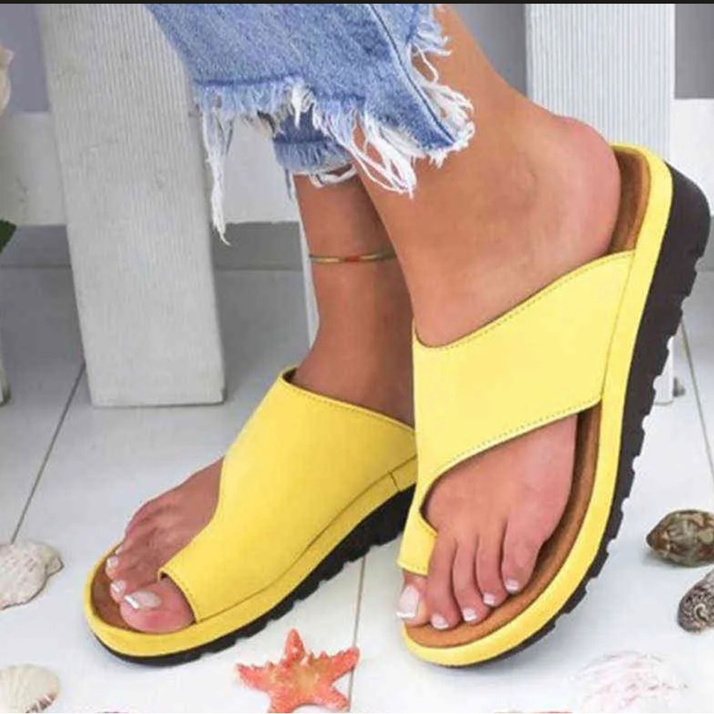 New Women's Slippers Leather Wedges Open Toe Shoes Ladies Platform Sz 6